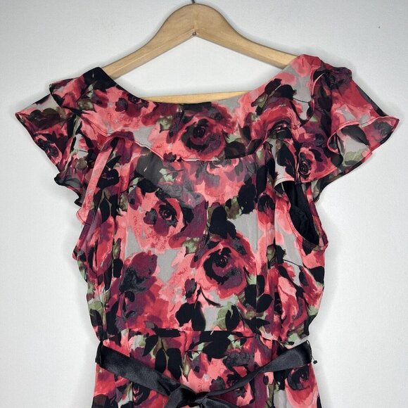 Elle Chiffon Floral Rose Mini Short Dress Sz M Y2K 90s NWT Sex & The City Vibes - Picture 7 of 9